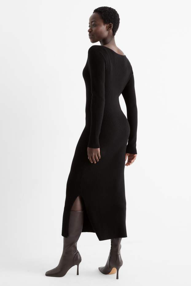 Femei - Rochie bodycon - reiată - negru