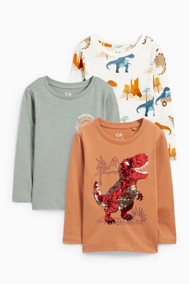 Copii - Băieți - Multipack 3 buc. - Dino - tricou cu mânecă lungă - portocaliu