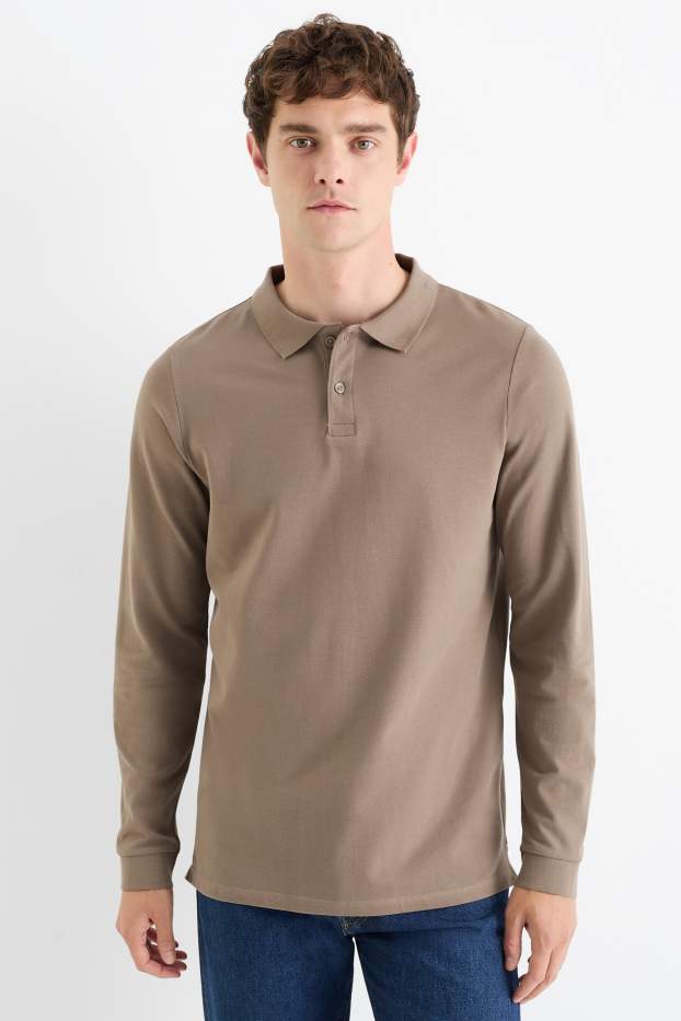 Bărbați - Tricou polo - slim fit - taupe