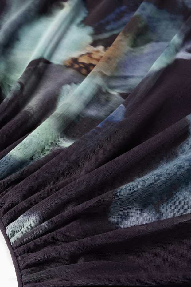Femei - Rochie din plasă - cu flori - albastru închis