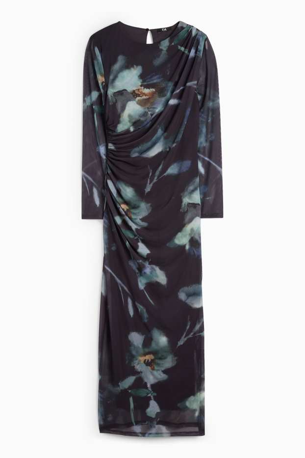 Femei - Rochie din plasă - cu flori - albastru închis