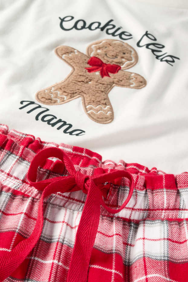 Femei - Mini Me - pijama de damă cu pantaloni din flanel, cu motive de Crăciun - alb / roșu