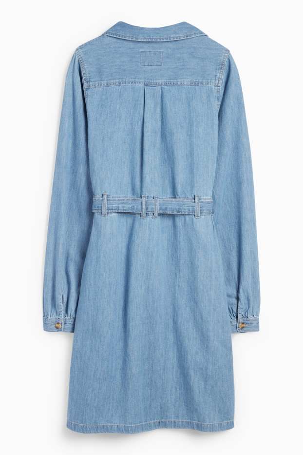 Femei - Rochie tip bluză din denim - denim-albastru