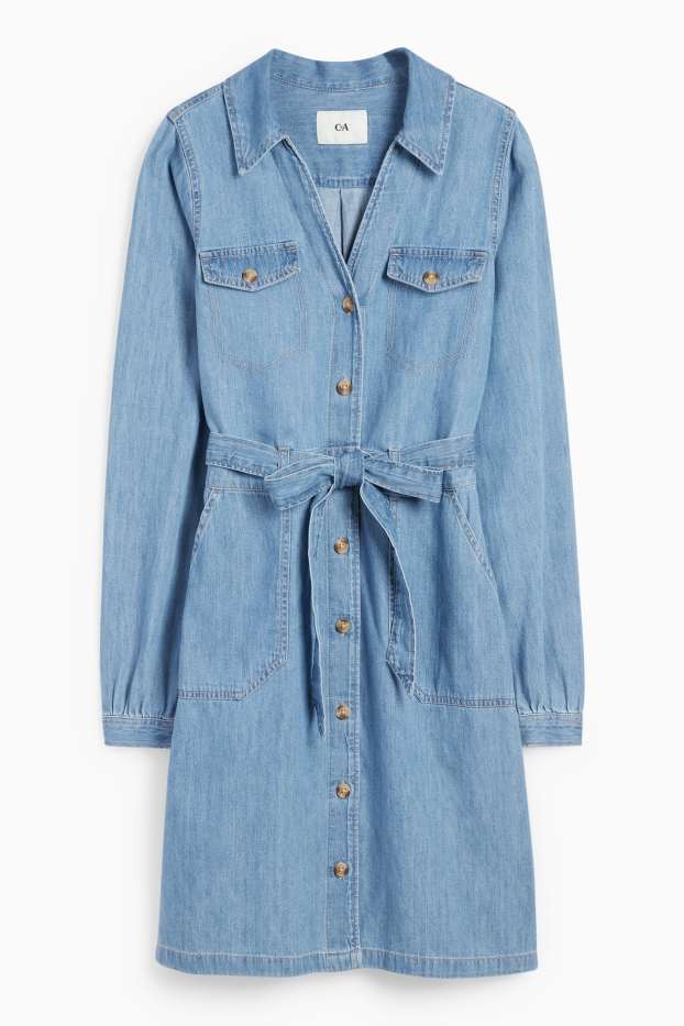 Femei - Rochie tip bluză din denim - denim-albastru