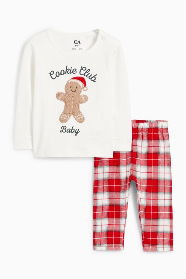 Unisex - Mini Me - turtă dulce - pijama pentru bebeluși cu pantaloni din flanel, cu motive de Crăciun - alb / roșu