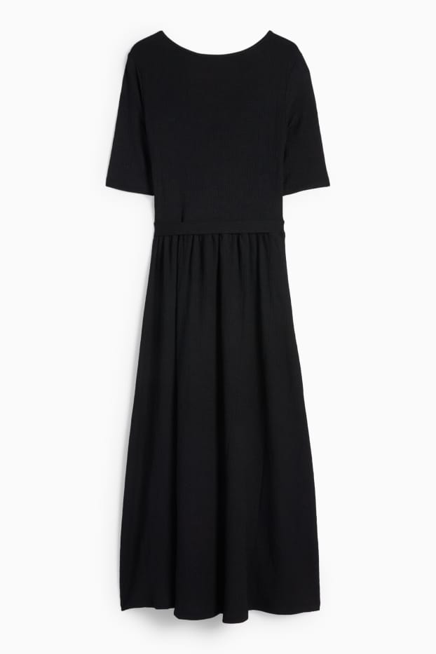 Dámské - Šaty fit & flare s páskem - strukturované - černá