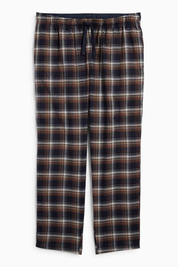Bărbați - Pantaloni de pijama din flanel - în carouri - maro / albastru închis