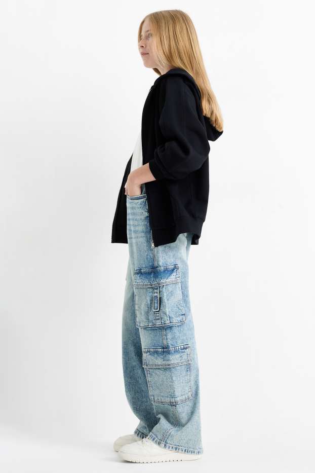 Copii - Fete - Cargo jeans - denim-albastru deschis