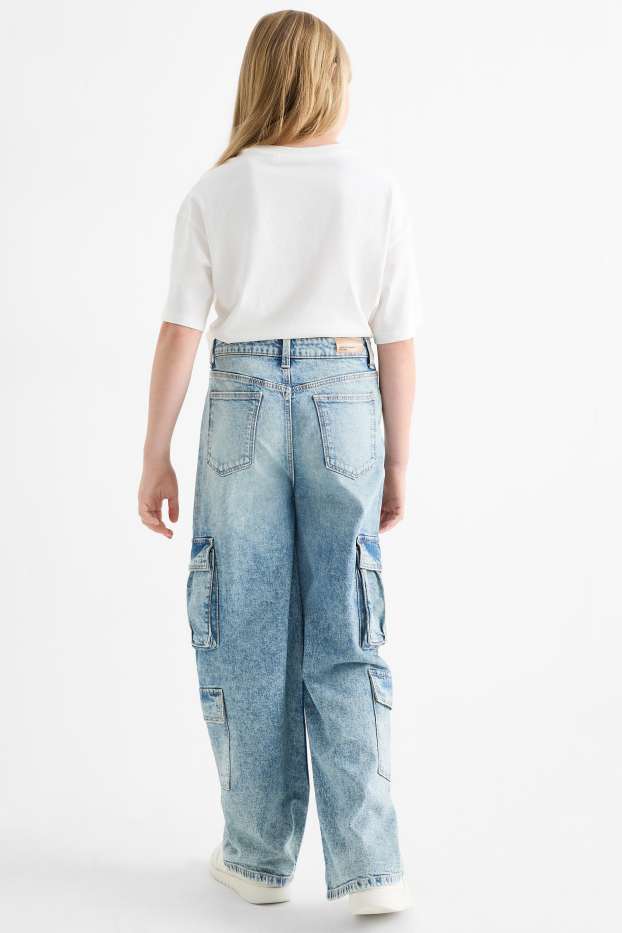 Copii - Fete - Cargo jeans - denim-albastru deschis
