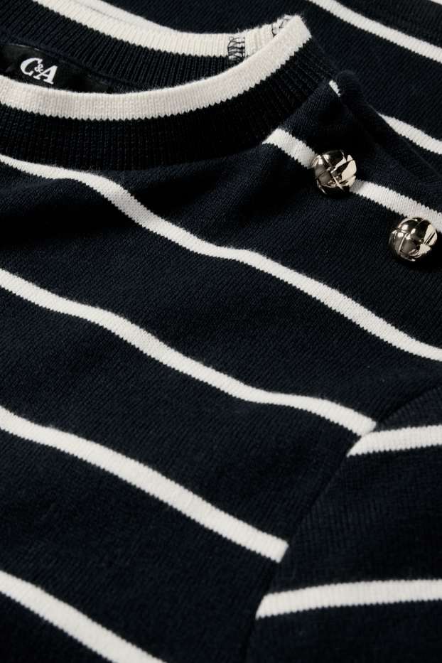 Femei - Pulover din tricot fin - cu dungi - albastru închis