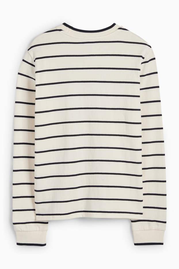 Femei - Pulover din tricot fin - cu dungi - alb-crem