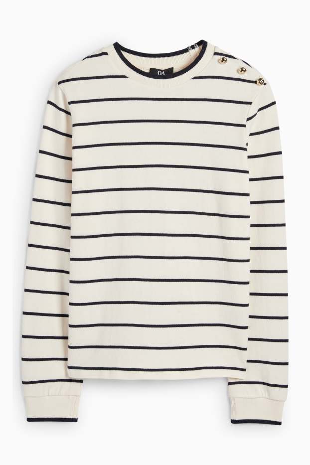 Femei - Pulover din tricot fin - cu dungi - alb-crem