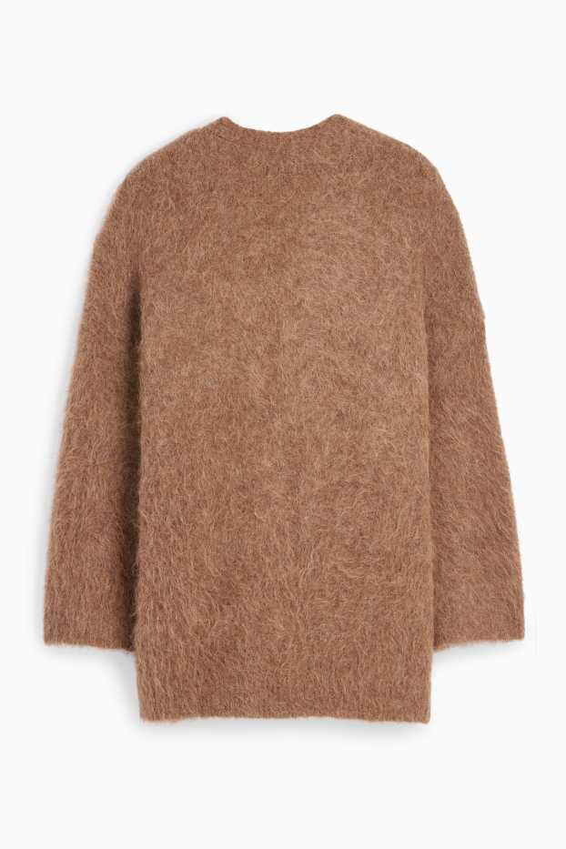 Femei - Cardigan tricotat - amestec de alpaca - maro