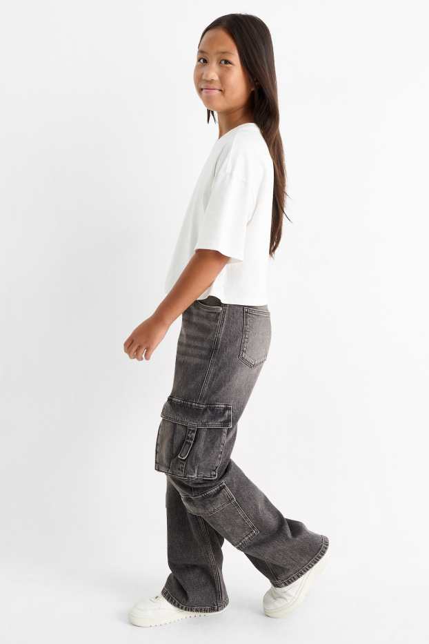 Copii - Fete - Cargo jeans - denim-gri
