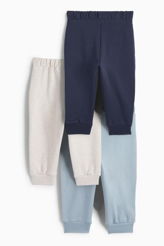 Bebeluși - fete - Multipack 3 perechi - pantaloni de trening bebeluși - broderie englezească - albastru / bej