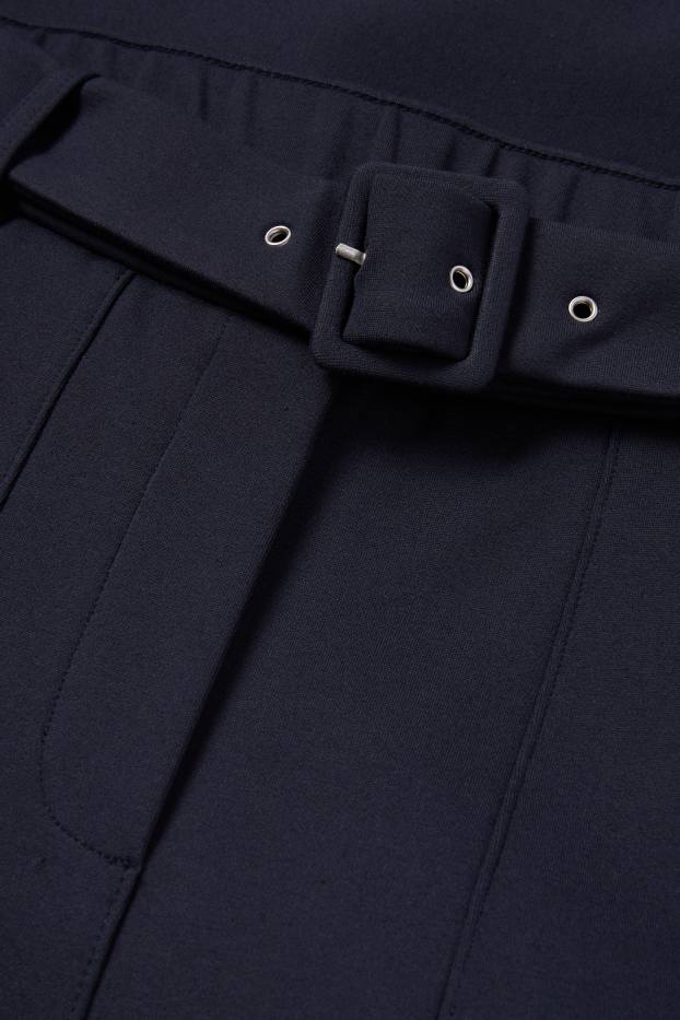 Femei - Pantaloni din jerseu cu curea - talie înaltă - wide leg - albastru închis