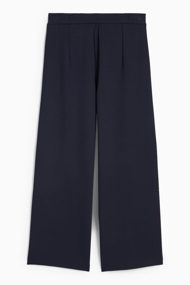 Femei - Pantaloni din jerseu cu curea - talie înaltă - wide leg - albastru închis