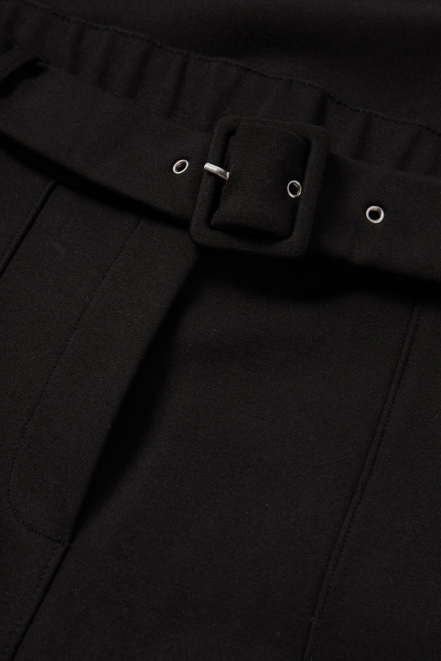 Femei - Pantaloni din jerseu cu curea - talie înaltă - wide leg - negru