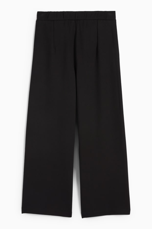Femei - Pantaloni din jerseu cu curea - talie înaltă - wide leg - negru