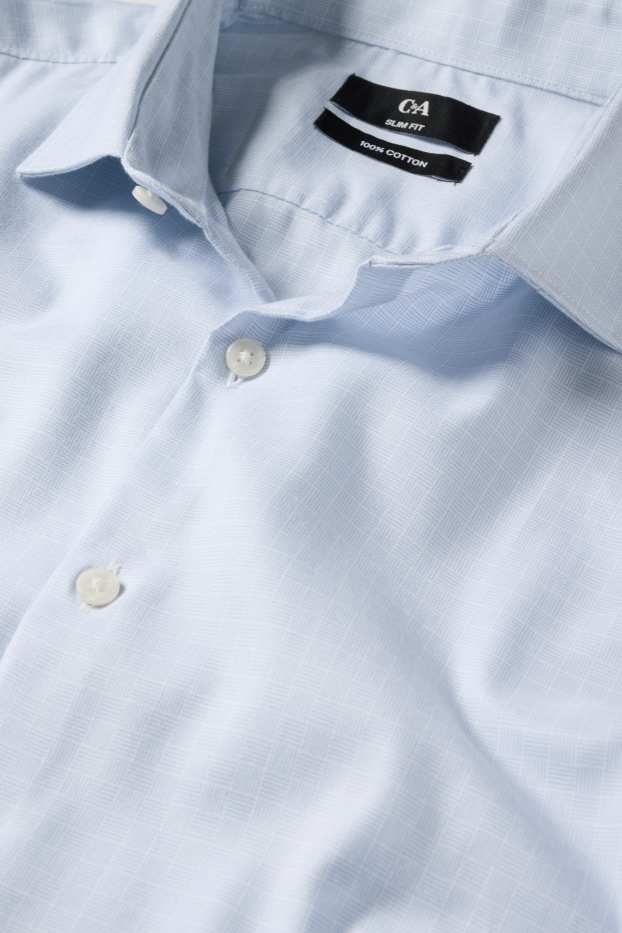 Bărbați - Cămașă office - slim fit - guler italian - în carouri - albastru deschis