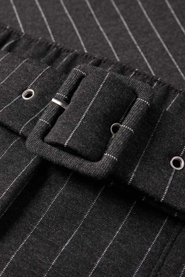 Women - Jersey trousers with belt - high-rise waist - wide leg - dark gray