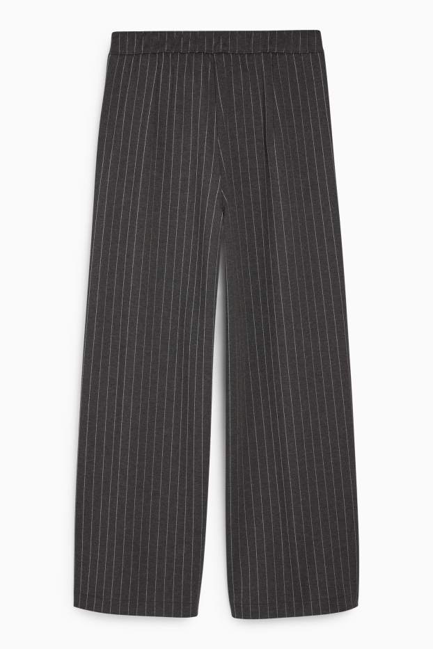 Women - Jersey trousers with belt - high-rise waist - wide leg - dark gray