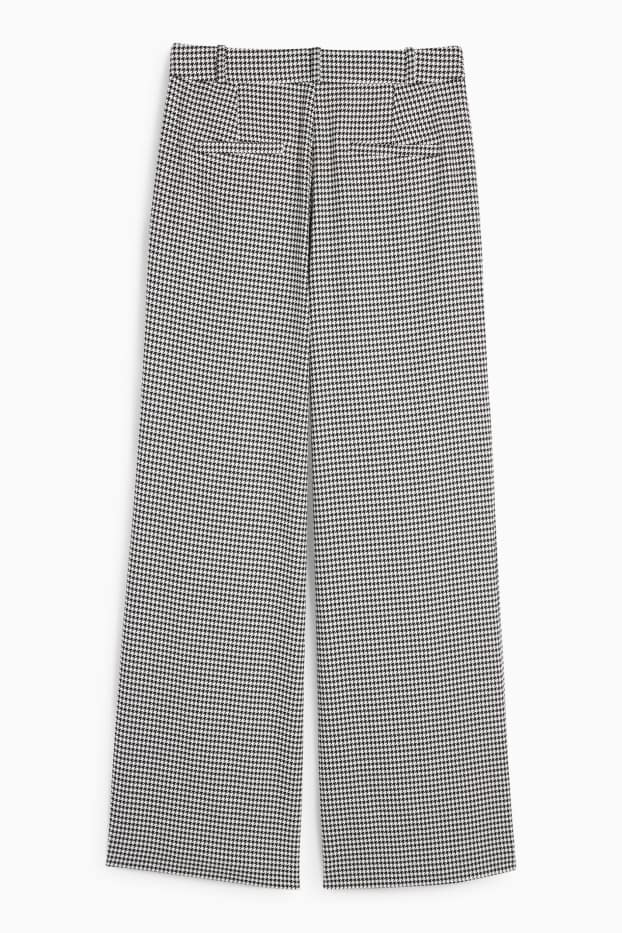 Femei - Pantaloni office - talie înaltă - loose fit - în carouri - negru / alb