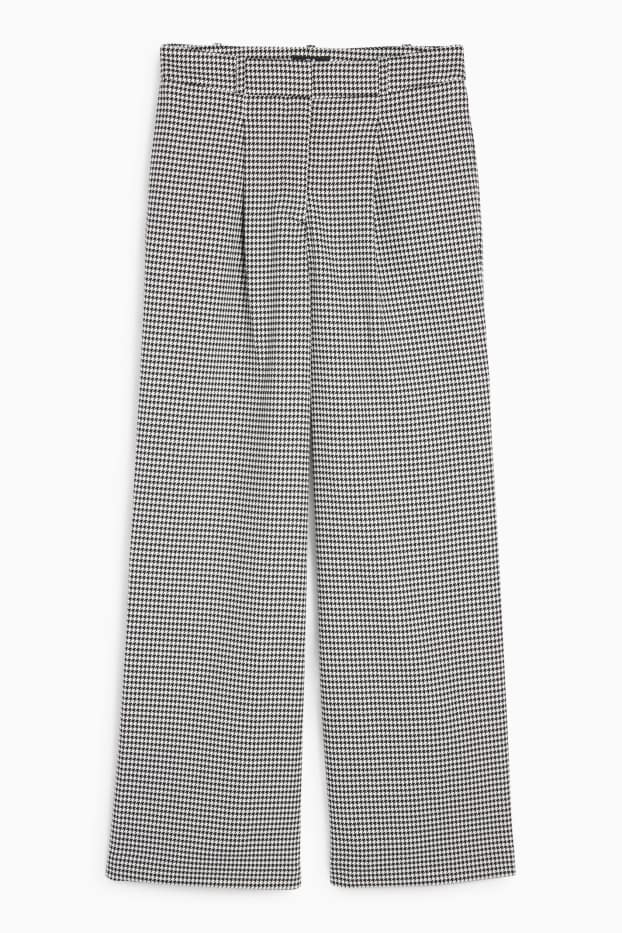Femei - Pantaloni office - talie înaltă - loose fit - în carouri - negru / alb