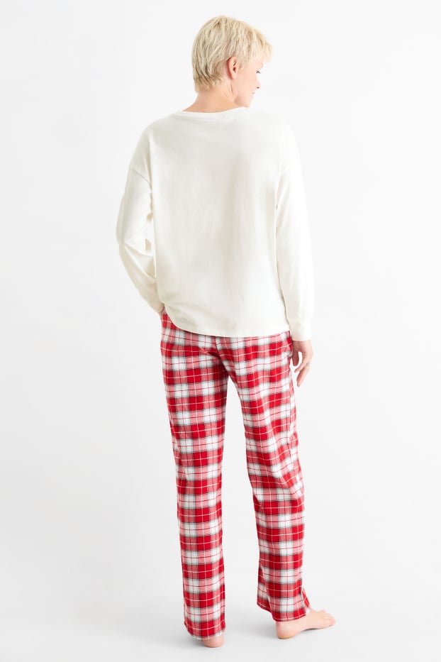 Femei - Mini Me - pijama de damă cu pantaloni din flanel, cu motive de Crăciun - alb / roșu