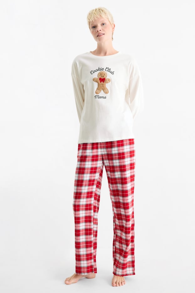Femei - Mini Me - pijama de damă cu pantaloni din flanel, cu motive de Crăciun - alb / roșu