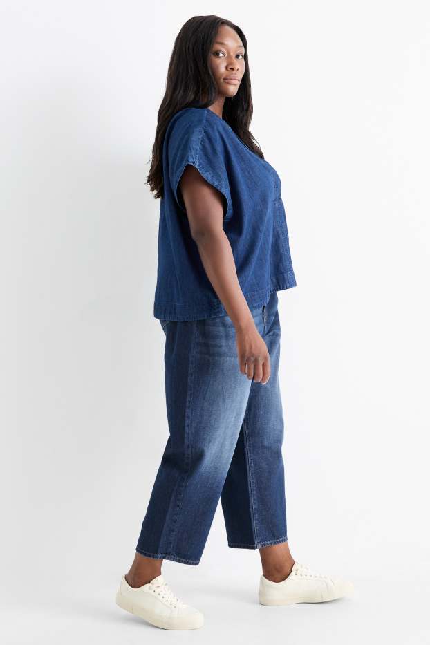 Femei - Barrel jeans - talie înaltă - denim-albastru