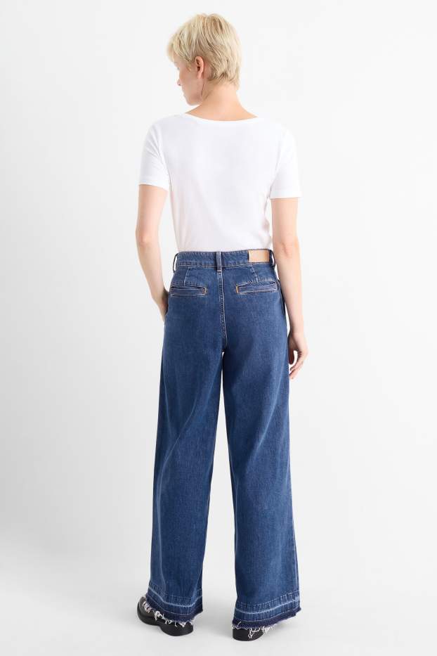 Femei - Wide leg jeans - talie medie - denim-albastru