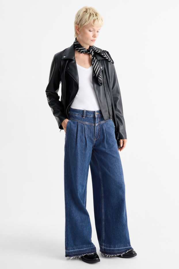 Femei - Wide leg jeans - talie medie - denim-albastru