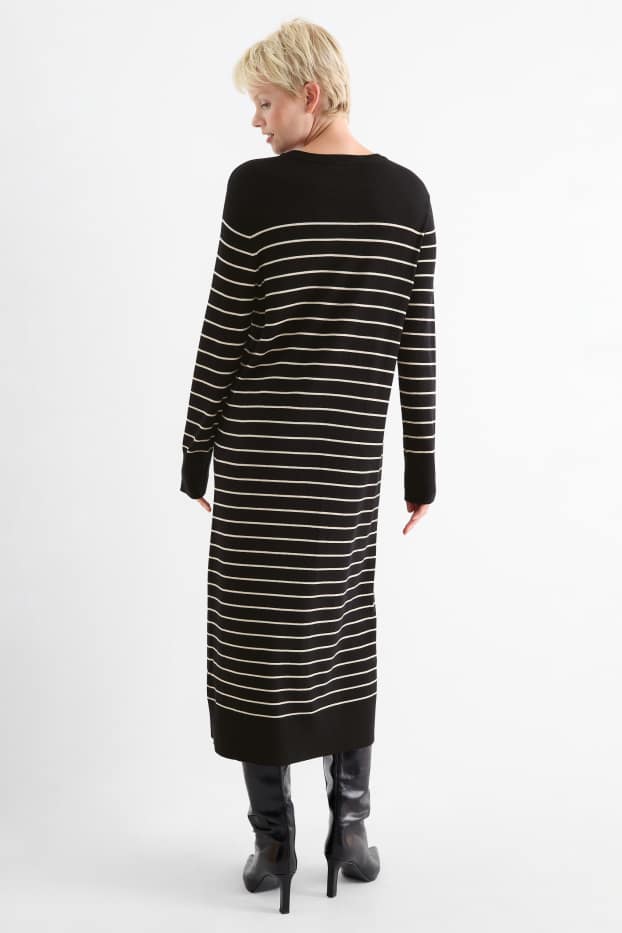 Femei - Rochie din tricot - cu dungi - negru