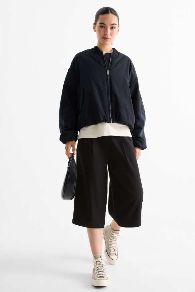 Femei - Pantaloni culotte - talie medie - relaxed fit - negru