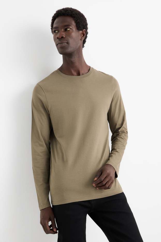 Bărbați - Tricou cu mânecă lungă - kaki