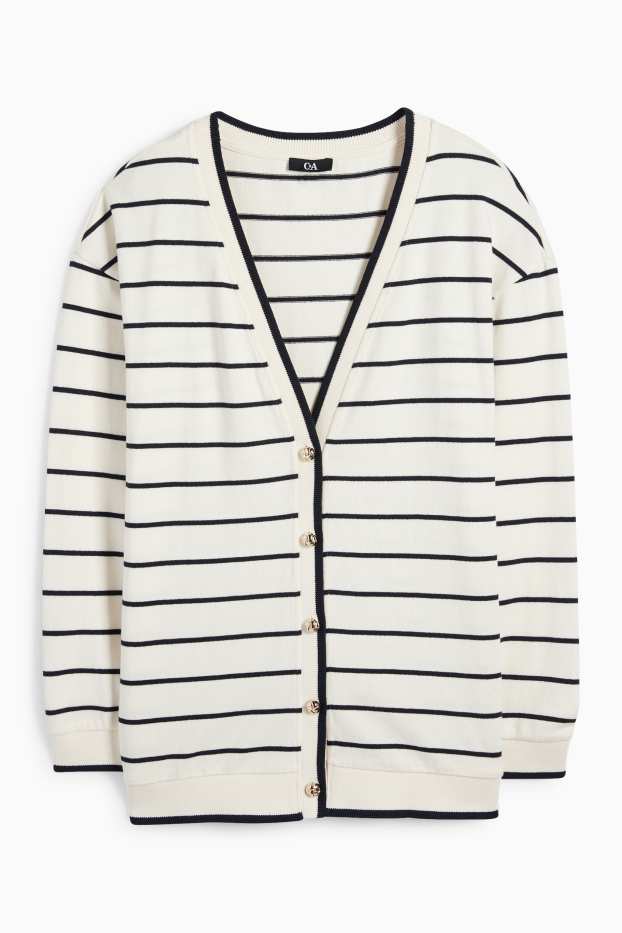 Femei - Cardigan tricotat - cu dungi - alb-crem