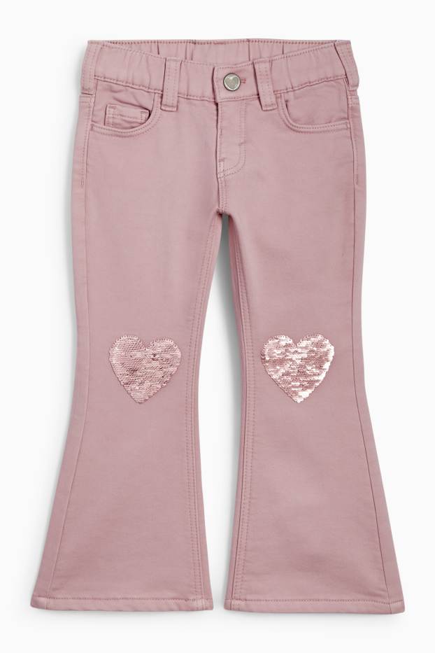 Copii - Fete - Inimă - flared jeans - jeans termoizolanți - roz