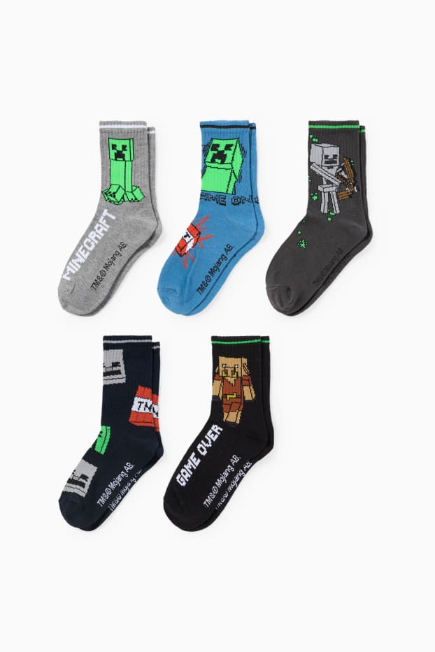 Children Boys - Multipack of 5 - Minecraft - socks with motif - gray
