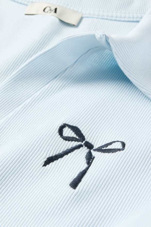 Femei - Tricou polo crop - slim fit - reiat - albastru deschis