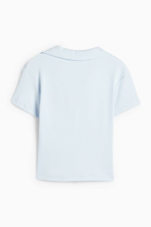 Femei - Tricou polo crop - slim fit - reiat - albastru deschis