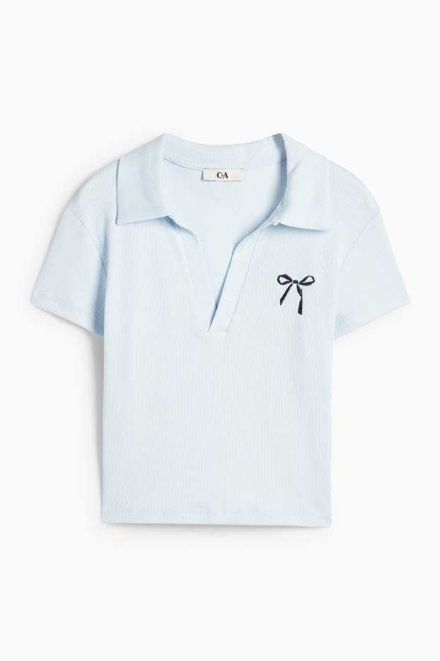 Femei - Tricou polo crop - slim fit - reiat - albastru deschis