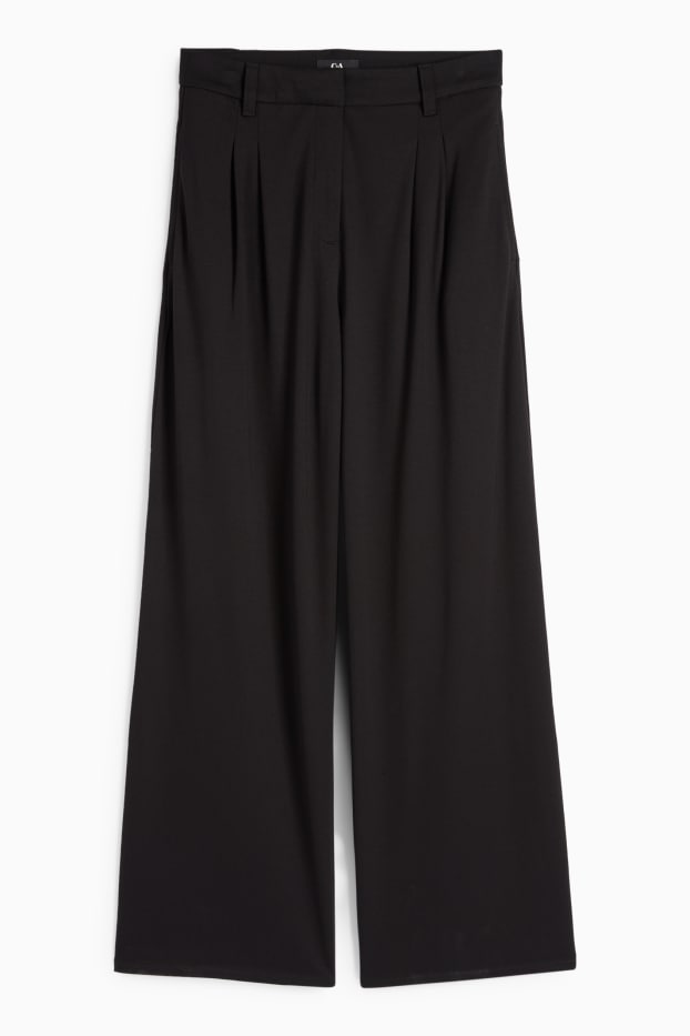 Damen - Jersey-Hose - High Waist - Wide Leg - schwarz