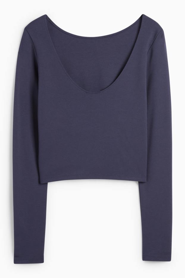 Femei - Tricou crop cu mânecă lungă - albastru închis