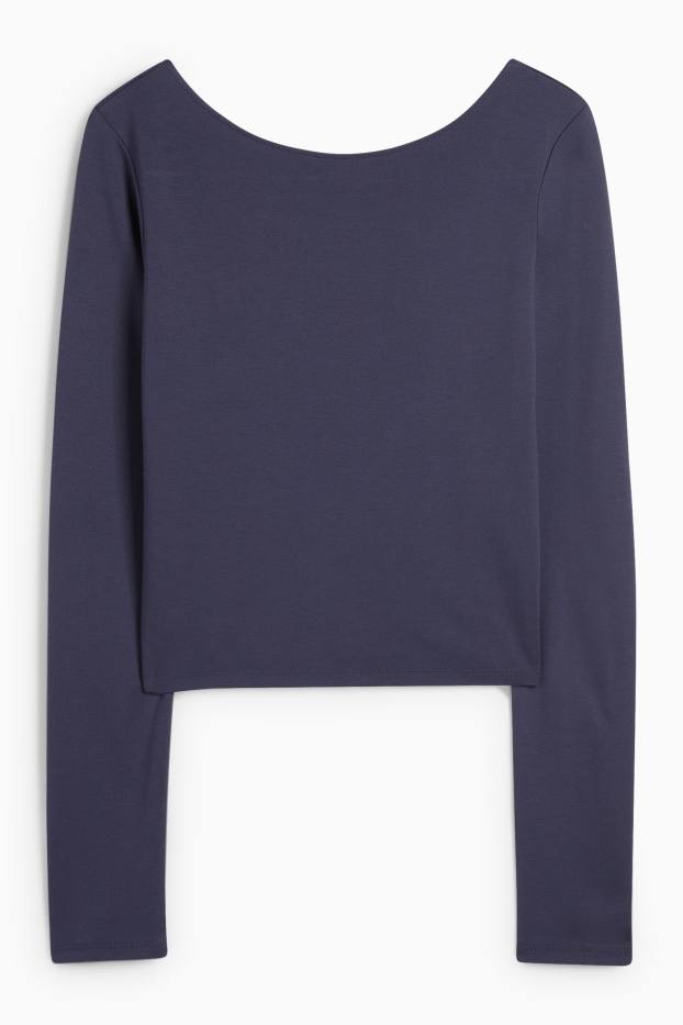 Femei - Tricou crop cu mânecă lungă - albastru închis