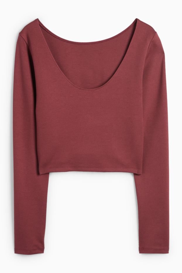 Femei - Tricou crop cu mânecă lungă - bordo