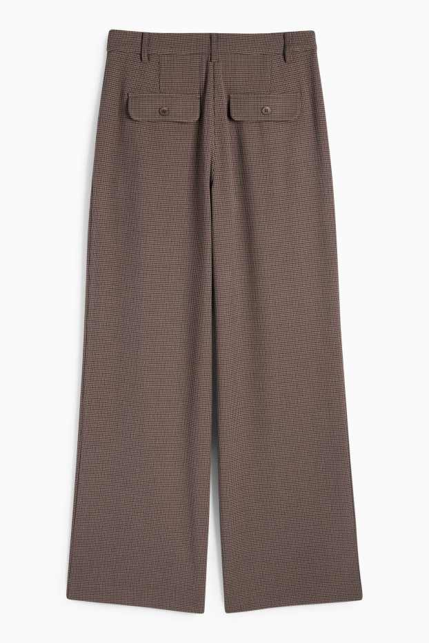 Femei - Pantaloni de stofă - talie medie - wide leg - în carouri - maro