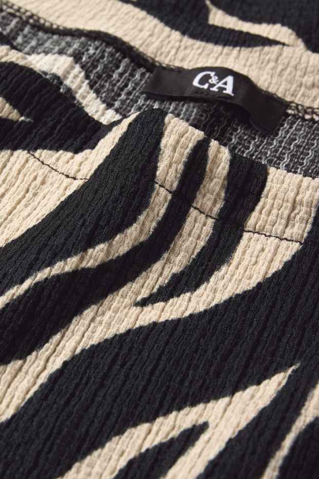 Damen - Langarmshirt - gemustert - strukturiert - schwarz / beige