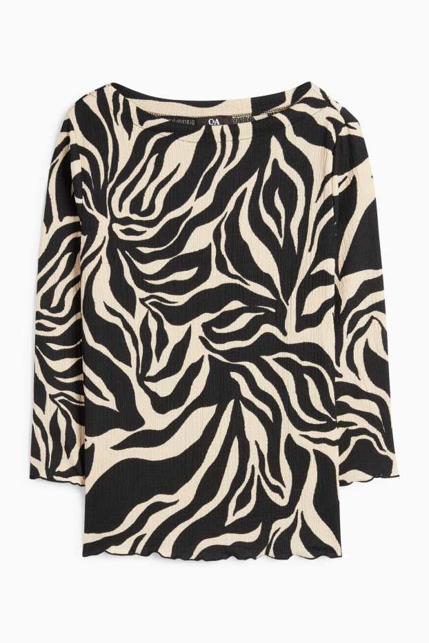 Damen - Langarmshirt - gemustert - strukturiert - schwarz / beige