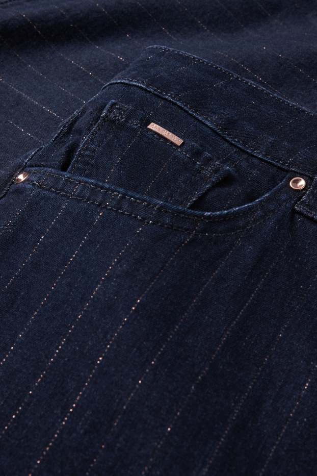 Femei - Wide leg jeans - talie medie - dungi fine - denim-albastru închis